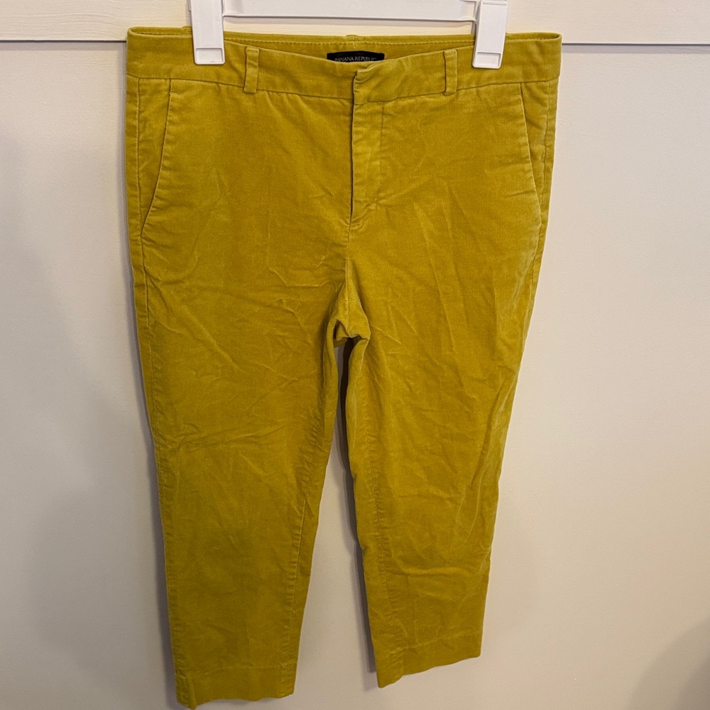 Banana Republic Avery Corduroy Pants Chartreuse Cropped Work Ankle Pants Size 8 - Picture 2 of 9